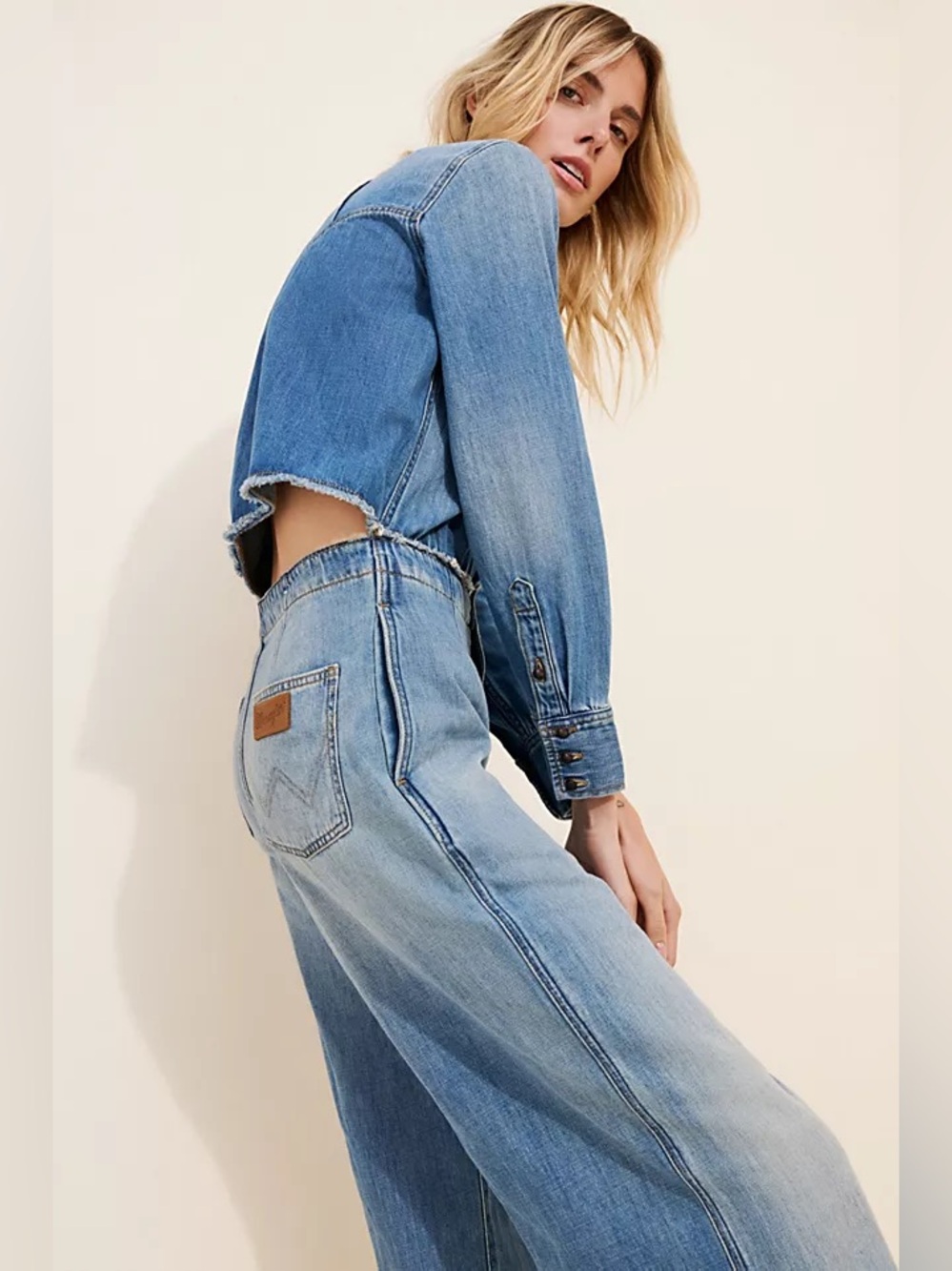 NWT Free People x Wrangler Radiating Denim Coveralls Small Open Back Western